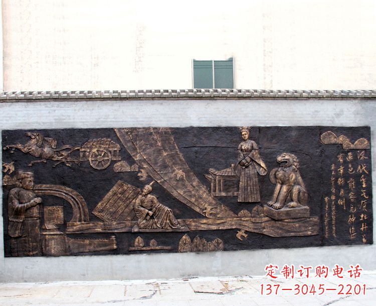 深圳“汉代重气质，牡丹留正色”中国传统文化浮雕壁画，玻璃钢仿铜园林墙壁装饰壁画