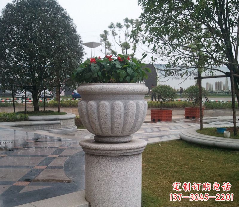 深圳别墅景观大理石花盆石雕 (2)