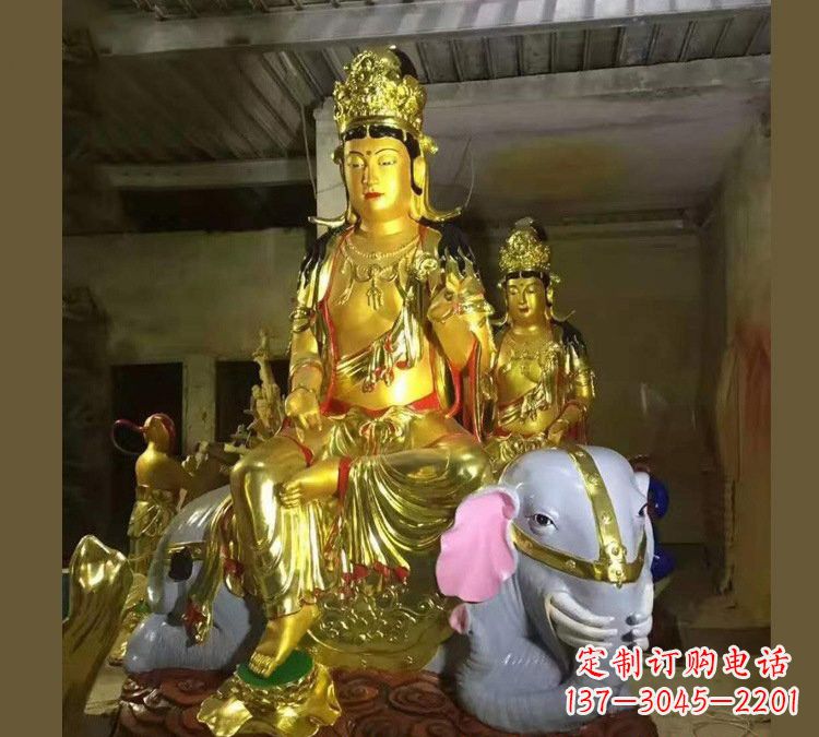 深圳玻璃钢乘大象的普贤菩萨雕塑