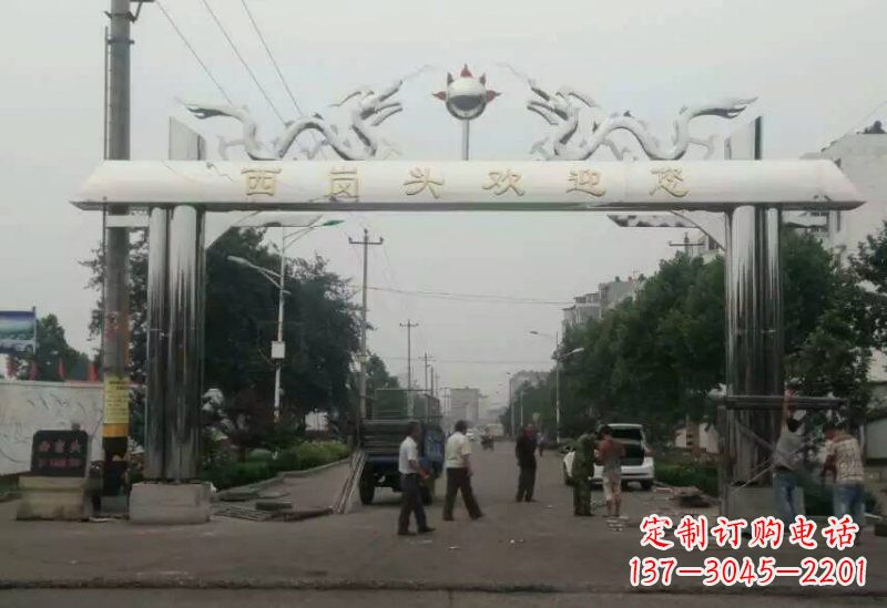 深圳不锈钢牌坊雕塑双龙戏珠