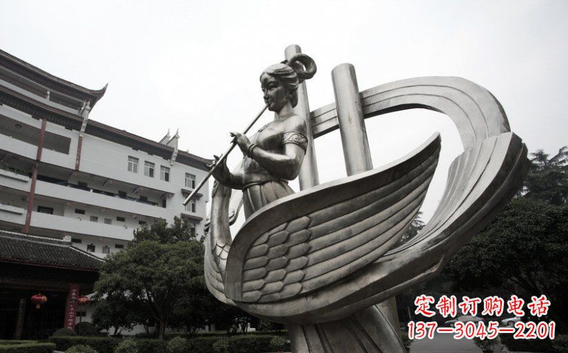 深圳古典美女不锈钢吹笛子雕塑