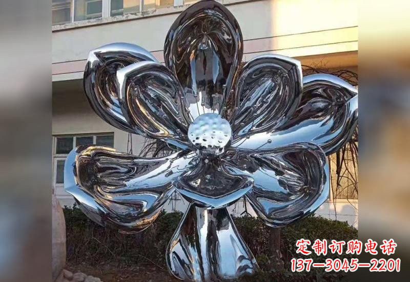 深圳不锈钢广场镜面莲花雕塑精美外形,传承佛教文化