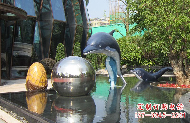 深圳不锈钢海豚景观雕塑创造精美绝伦的企业公园