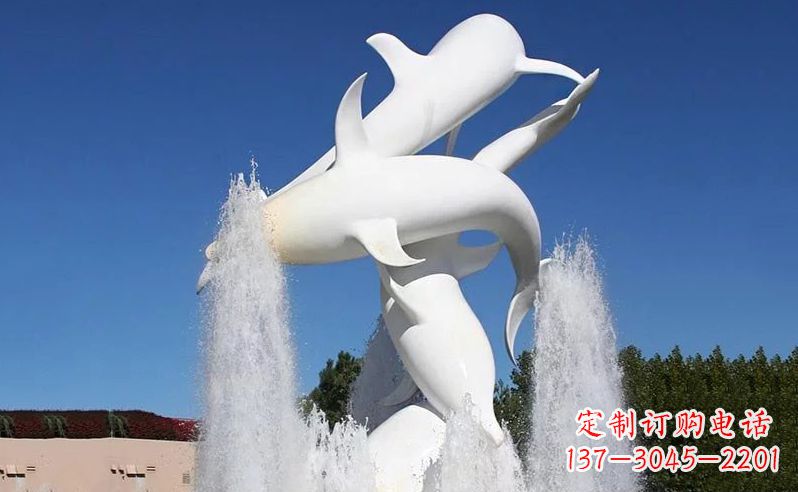 深圳不锈钢海豚喷泉雕塑传递海豚的美丽