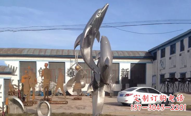 深圳不锈钢海豚嬉戏雕塑精美的艺术视觉