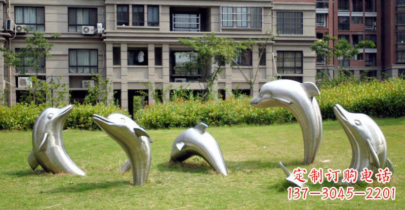 深圳不锈钢海豚小区雕塑 (2)
