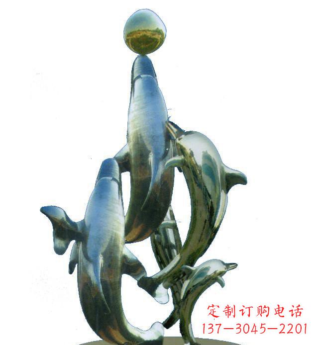 深圳不锈钢海豚戏球校园雕塑 (2)