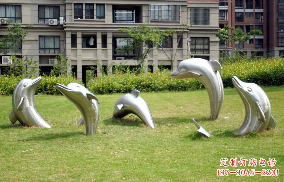 深圳不锈钢海豚小区雕塑