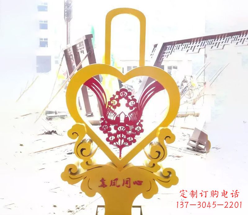 深圳不锈钢龙凤同心雕塑精美雕刻传递着浓浓爱意
