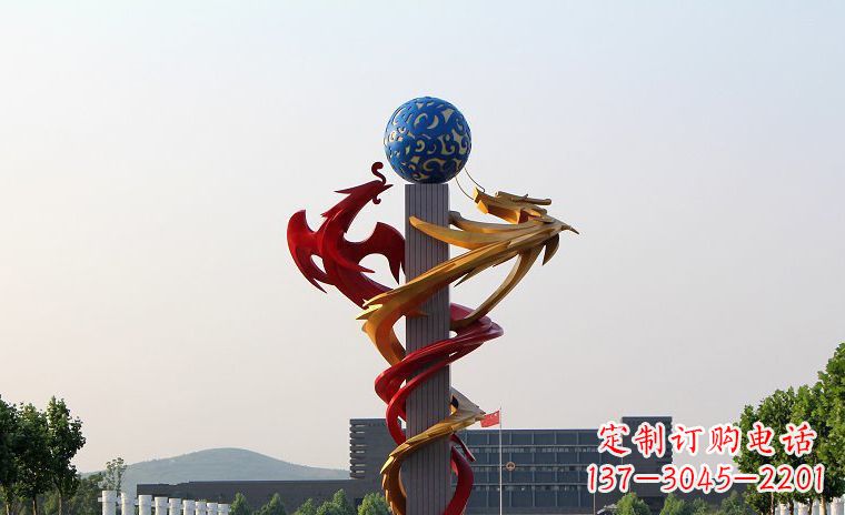 深圳不锈钢龙凤戏珠广场景观雕塑