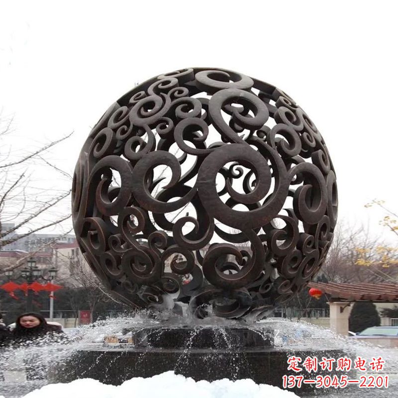 深圳不锈钢镂空球水景喷泉景观雕塑