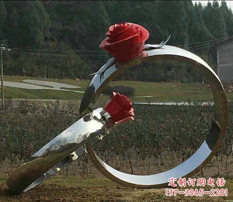 深圳不锈钢玫瑰花对戒雕塑