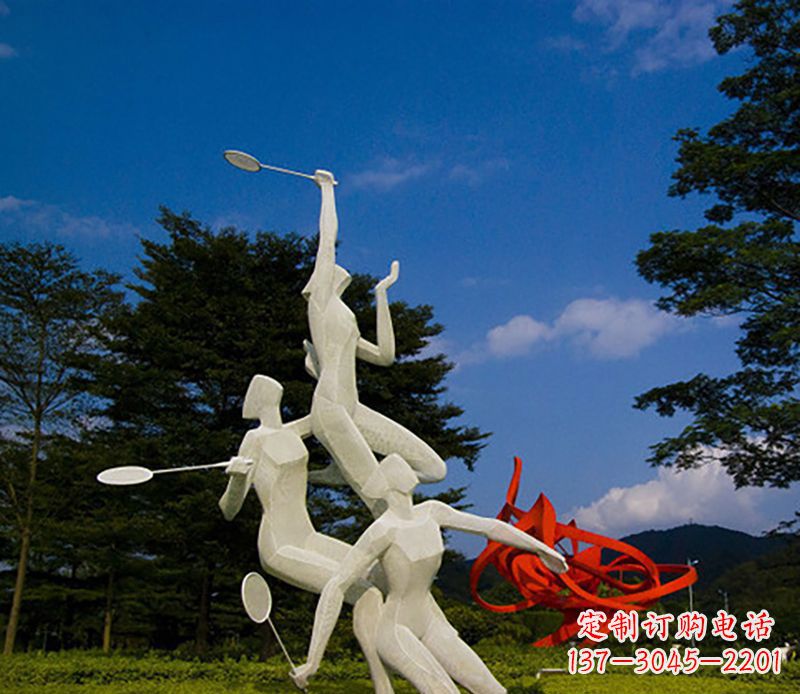 深圳不锈钢羽毛球雕塑精美线条展现体育热情