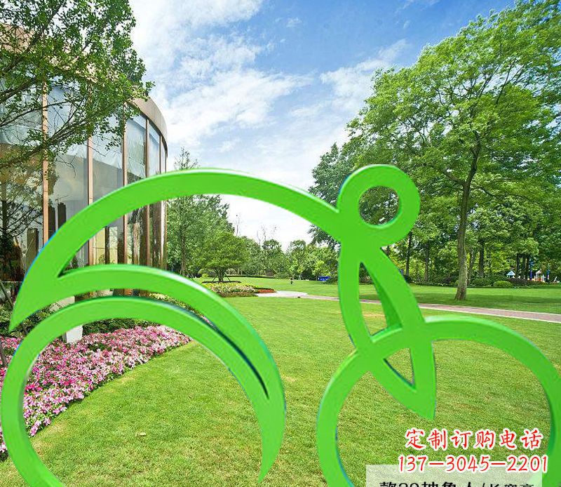 深圳不锈钢荧光绿骑自行车雕塑