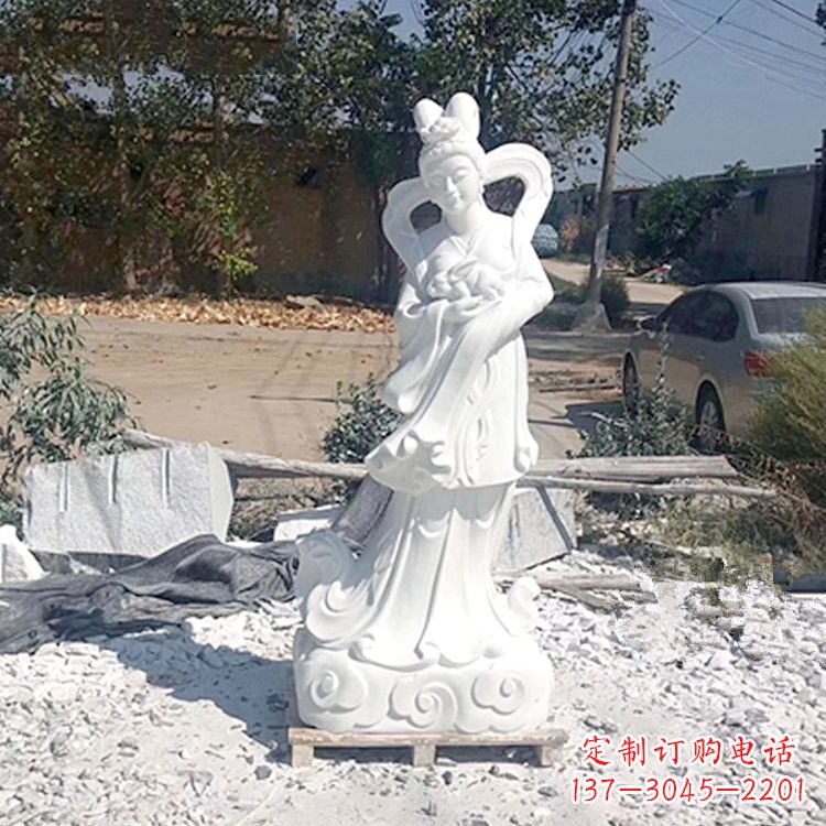 深圳嫦娥奔月石雕-汉白玉神话人物雕像