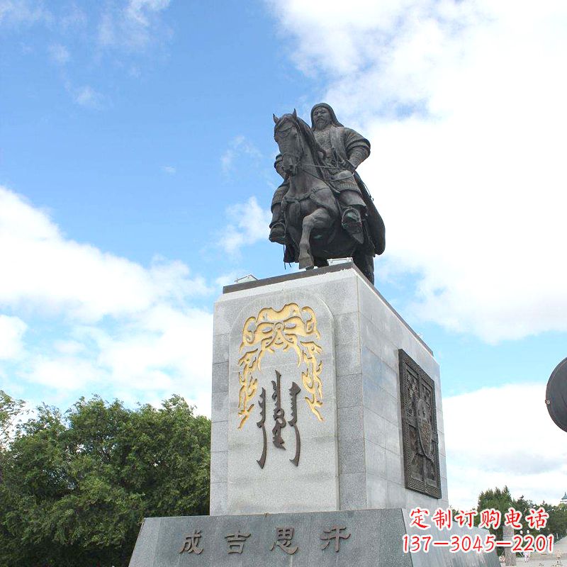 深圳成吉思汗广场雕塑-骑马铁木真历史名人景观铜雕塑