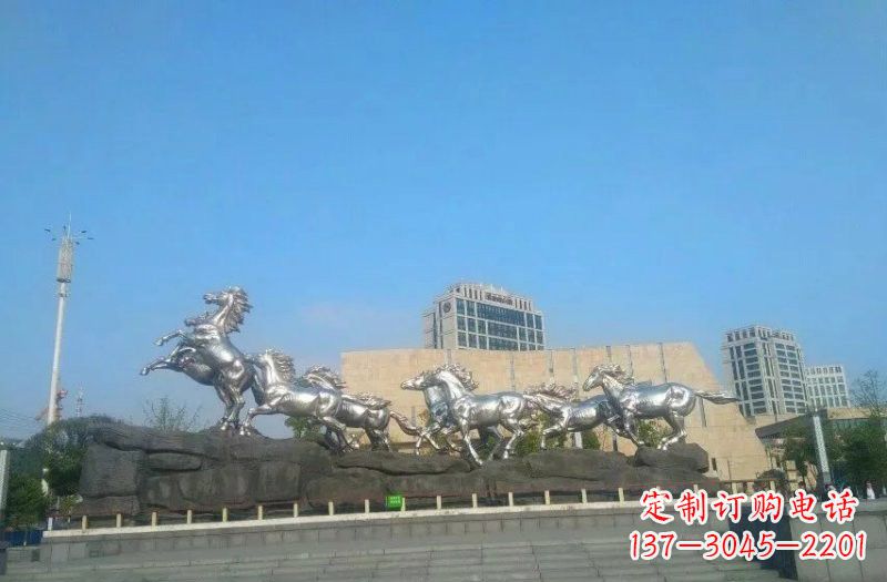 深圳城市不锈钢奔跑的马群雕塑