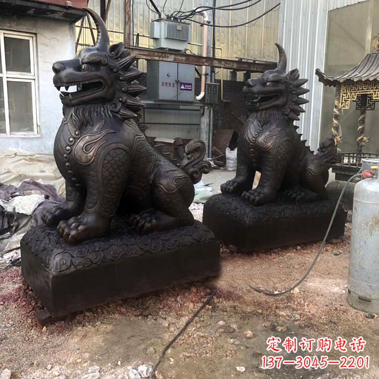 深圳纯铜獬豸雕塑-中国古代神话传说神兽动物雕塑