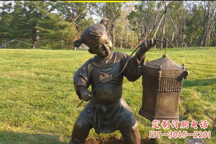 深圳打着灯笼的儿童公园景观铜雕雕塑
