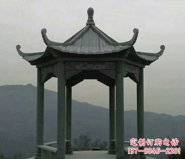 深圳大理石凉亭景区六角石雕