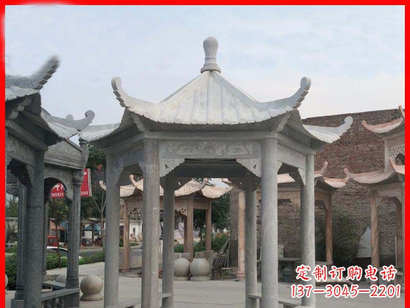 深圳大理石六角凉亭公园石雕