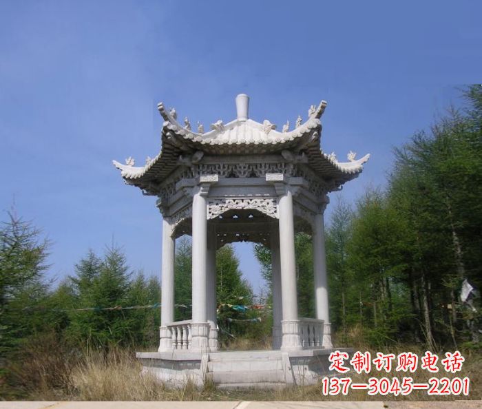 深圳大理石六角石雕凉亭 (3)