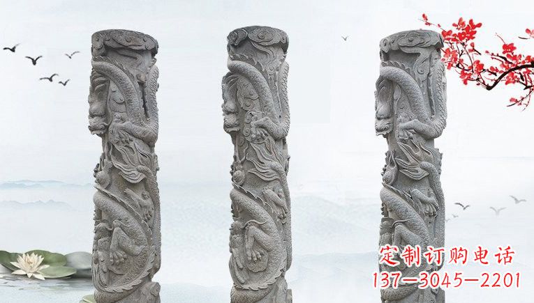 深圳精美大理石龙柱雕塑