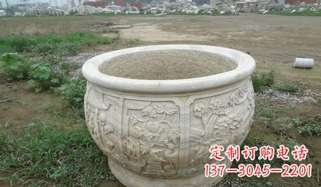 深圳大理石鸳鸯花盆雕塑