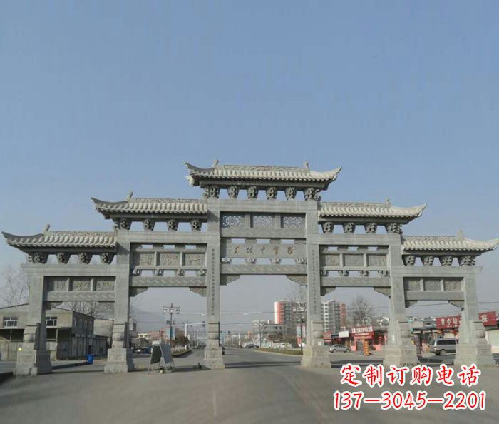 深圳大型五门石雕牌坊 (2)