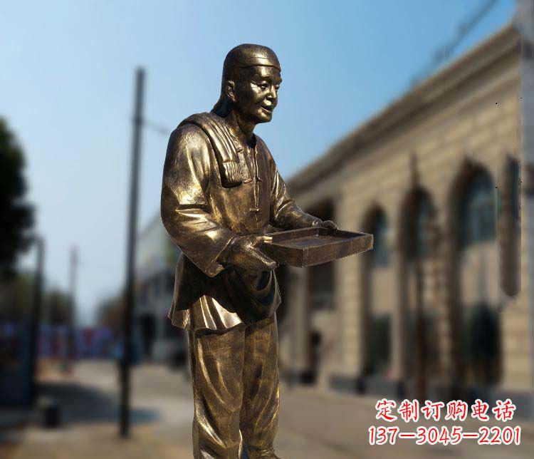 深圳古典神秘的店小二人物铜雕