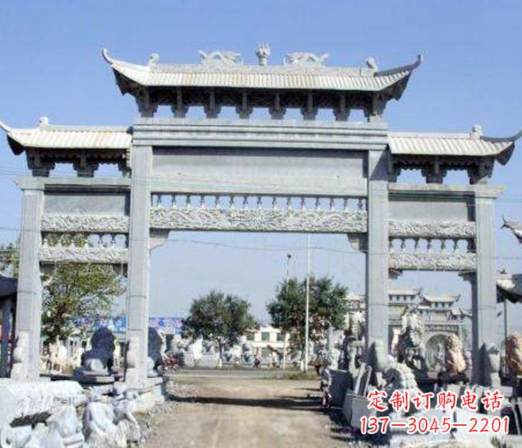 深圳仿古三门牌坊石雕 (9)