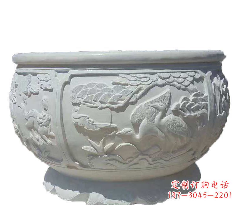 深圳精美仿古鱼缸石雕花盆雕塑
