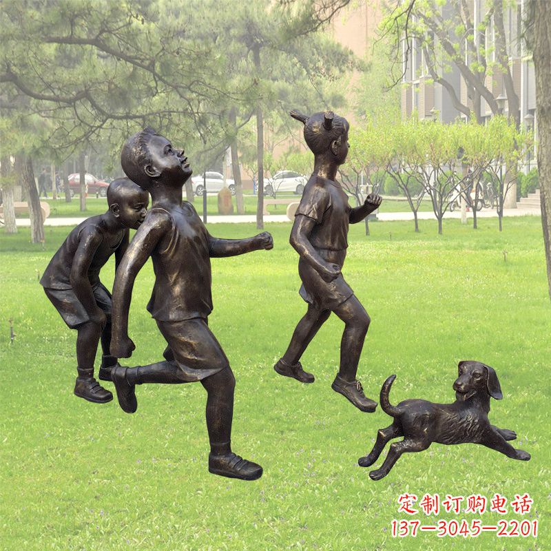 深圳仿铜跑步小孩雕塑