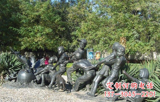 深圳铜雕萝卜儿童拔萝卜雕塑