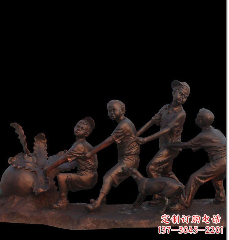 深圳精美玻璃钢仿铜拔萝卜人物雕塑