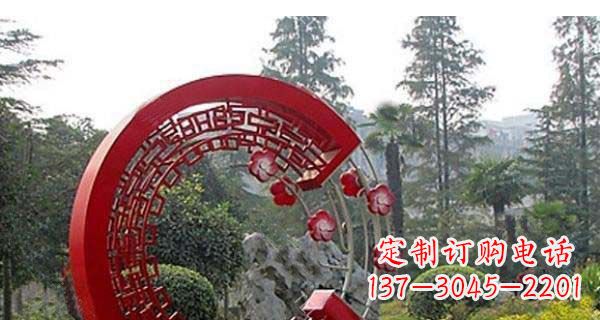 深圳灵动奔放的不锈钢和梅花圆环雕塑