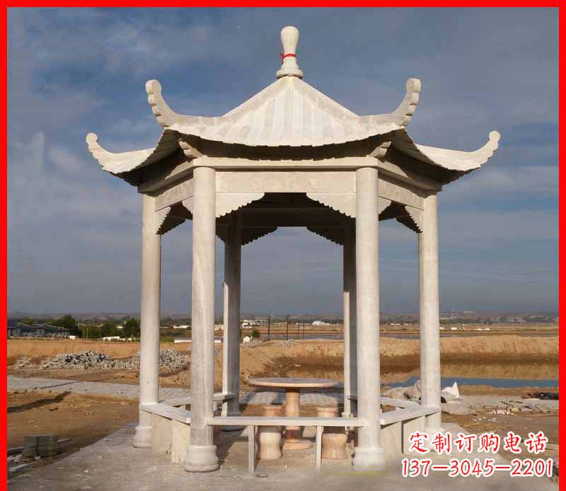 深圳公园大理石六角石雕凉亭 (2)