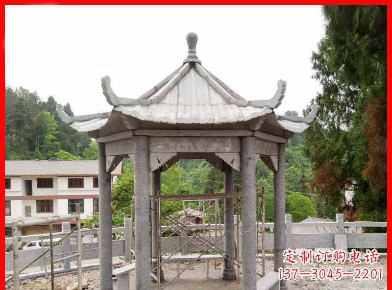 深圳精美大理石六角石凉亭雕塑