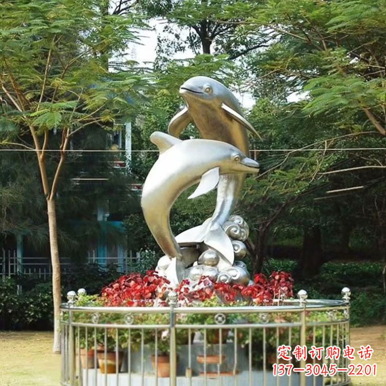 深圳公园动物海豚不锈钢景观雕塑