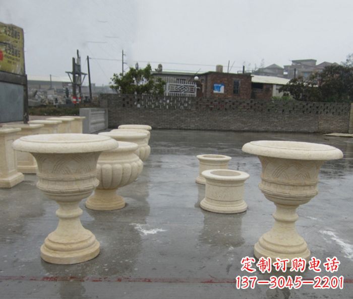 深圳完美绽放——大理石花盆石雕