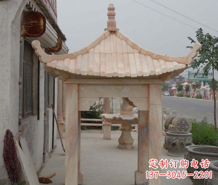 深圳精美红六角石凉亭雕塑