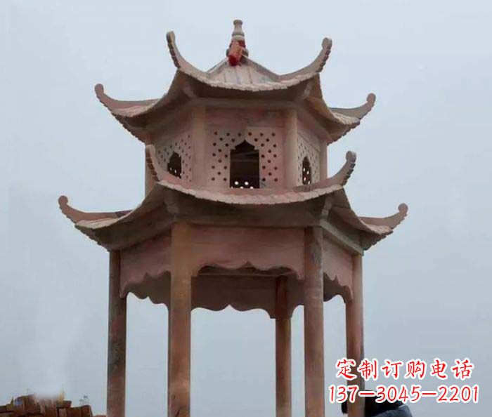 深圳中领雕塑双层六角石雕凉亭