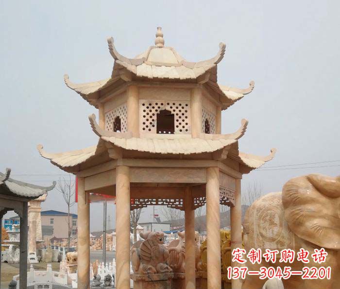 深圳红双层六角石凉亭雕塑