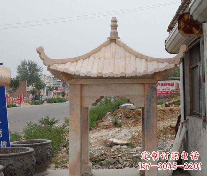 深圳晚霞红四角凉亭雕塑