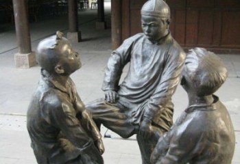 深圳铜雕男孩斗鸡小品雕塑