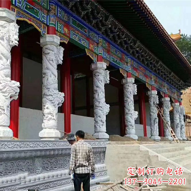 深圳精美手工制作的精美古建汉白玉龙柱雕塑