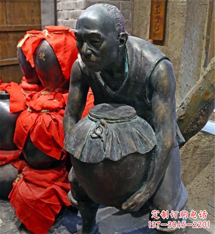 深圳铜质老人抱酒图案雕塑