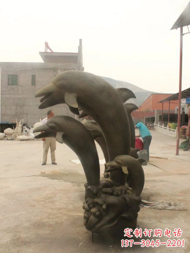 深圳海豚玻璃钢仿铜动物雕塑