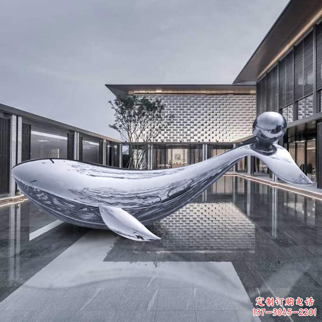 深圳海豚不锈钢镜面雕塑，公园园林大型动物景观