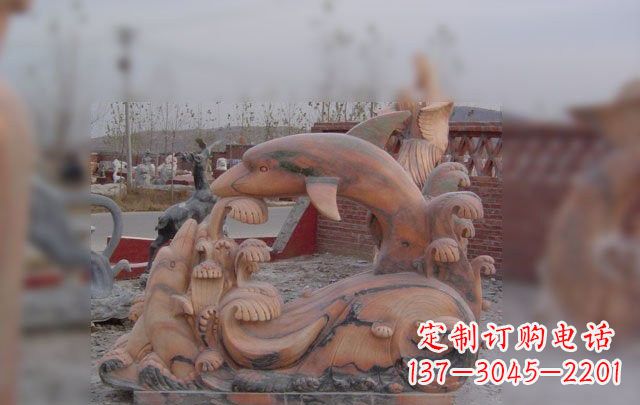 深圳海豚海浪石雕,精美艺术品